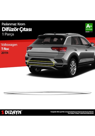 S-Dizayn VW T-Roc Krom Difüzör Çıtası Orta Parça 2019 Üzeri