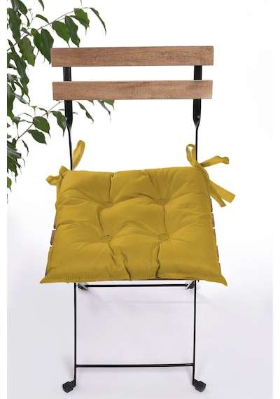 Adarya Home Düz Dekoratif Pofidik Sandalye Minderi Bağcıklı 40x40 Sarı Sarı