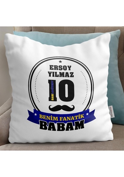 Kişiye Özel Benim Fanatik Babam Tasarımlı Beyaz Yastık (Sarı Laci