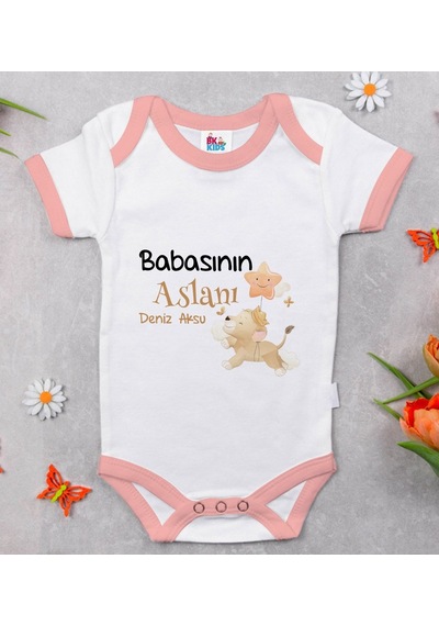 Bitmeyenkartus Bk Kids Kişiye Özel Pembe Bebek Body Zıbın - Model 12 Çok Renkli