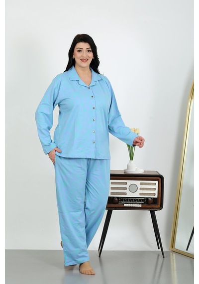 Akbeniz Kadın Büyük Beden Pamuklu Cepli Düğmeli Mavi Pijama Takım 202504 Mavi Akbeniz Kadın Büyük Beden Pamuklu Cepli Düğmeli Mavi Pijama Takım 202504 Mavi