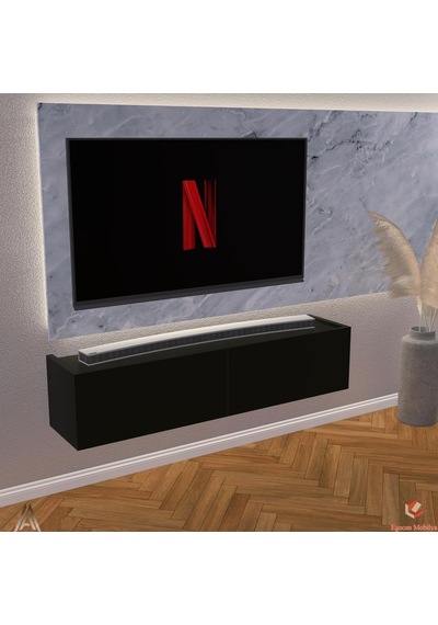 Siyah 120 Cm Tv Ünitesi Tv Sehpası Duvar Rafı Kitaplık Çok Renkli