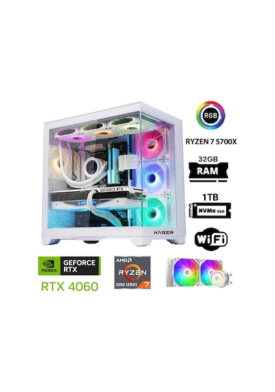 Xaser Sword X32 R7-5700X 32 GB 1 TB M.2 NVMe SSD 8 GB RTX4060 Free Dos Masaüstü Oyuncu Bilgisayarı Beyaz
