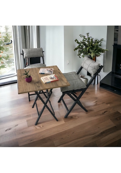 Modern Style Home Balkon Bahçe Mutfak 3'lü Bistro Set Katlanır 2 Sandalye 1 Masa Açık Gri