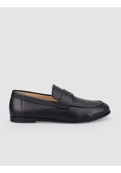 %100 Hakiki Deri Siyah Kadın Loafer Siyah