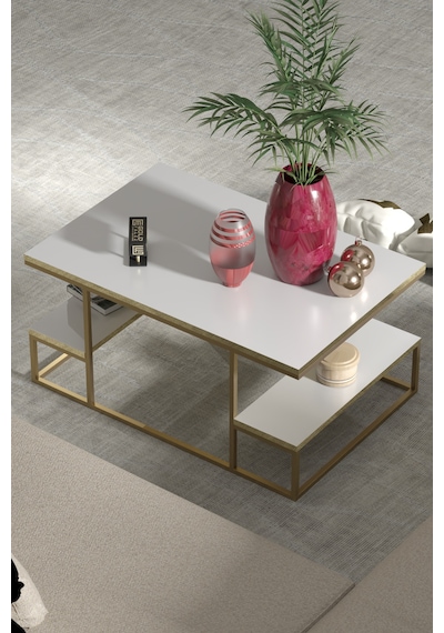 Delux Orta Sehpa Gold Beyaz 90x60 Cm Çok Renkli