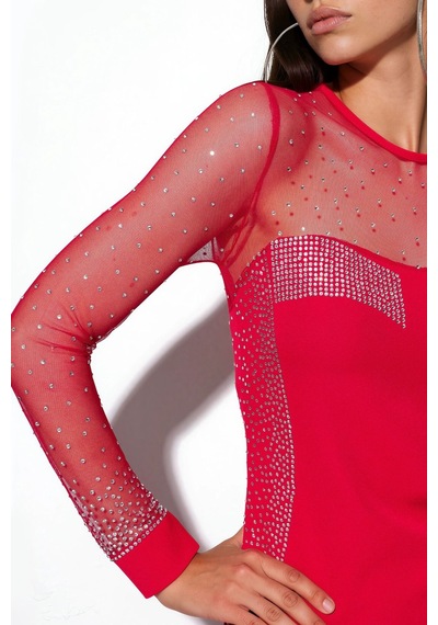 Hiccup Msn Taş Detaylı Payetli Bodycon Mini Elbise Kırmızı