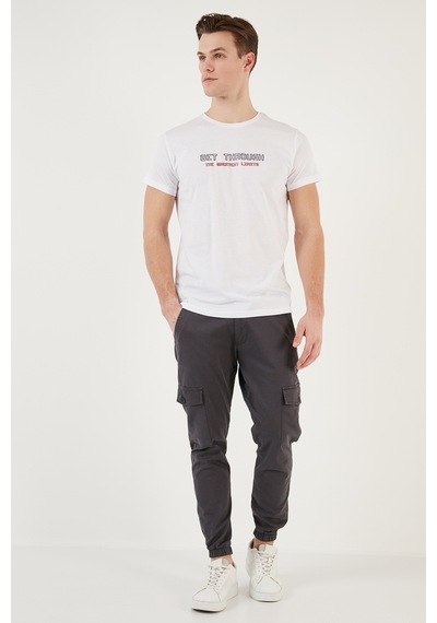 Buratti Basklı Bisiklet Yaka % 100 Pamuklu Slim Fit Erkek T Shirt 541Get Beyaz