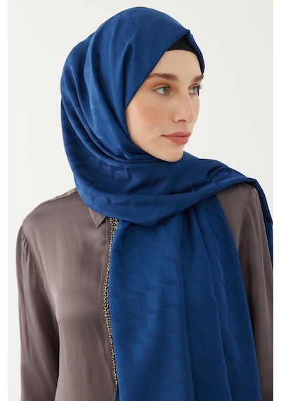 Mirsoy Scarf Dalga Desen İpeksi Jakar Şal - Lacivert Lacivert