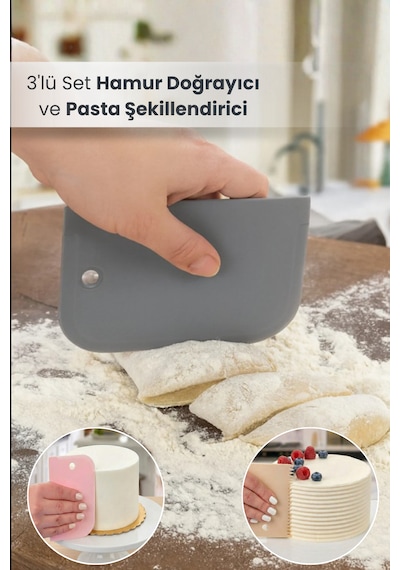 3'lü Set Hamur Doğrayıcı Ve Pasta Şekillendirici Kazıyıcı Set Çok Renkli