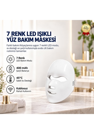 7 Renk Led Işıklı Yüz Bakım Maskesi 400 Mah Şarjlı Cilt Bakım Cihazı-1748