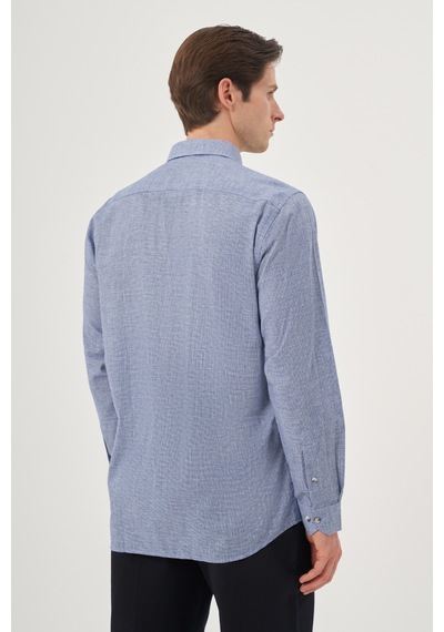 Morven Erkek Mavi Keten Trend Desenli Regular Fit Düğmeli Yaka Gömlek 25ys004027300 Mavi Mavi