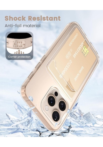 Apple Uyumlu iPhone 16 Pro Max Kılıf Kartlık Bölmeli Arkası Şeffaf Soft Dayanıklı Kılıf Kapak