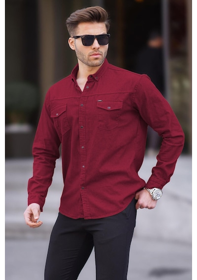 Madmext Bordo Rahat Kalıp Gabardin Erkek Gömlek 6810 Bordo