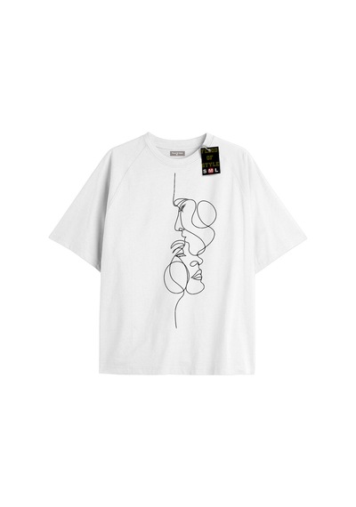 Flood Of Style Beyaz Oversize T-shirt Yüz Çizimi Özel Tasarım