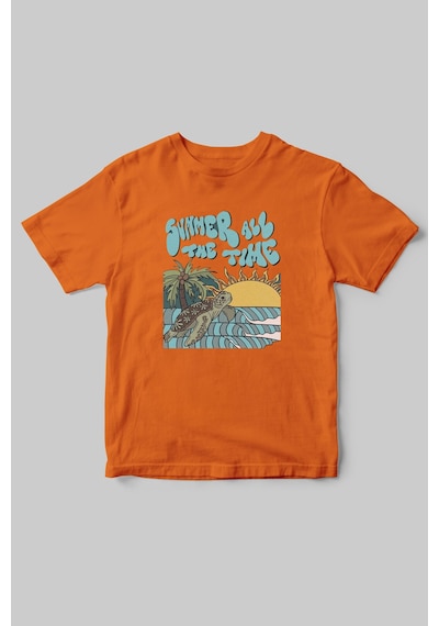 Yaz Zamanı Summer Time Caretta Caretta Deniz Kum Güneş Baskılı Regular Fit %100 Pamuk T-shirt Turuncu