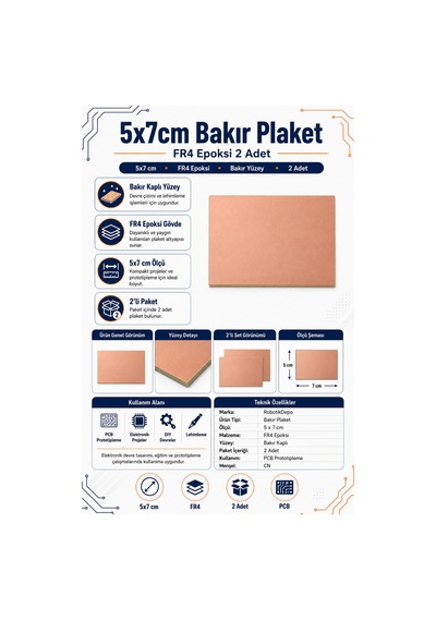 5x7 Cm Bakır Plaket - Fr4 Epoksi 2 Adet