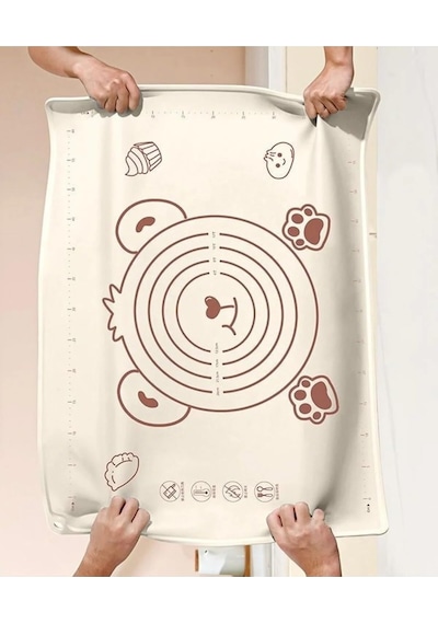 Büyük Boy Silikon Hamur Açma Matı, Krem Rengi, 50x70 Cm, Yapışmaz Ve Kaymaz Yüzey - 450 Gram