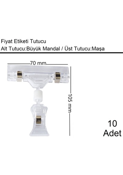 Etiket Tutucu / Maşalı / Büyük Mandal / Şeffaf / 70x105 Mm / 1 Paket:10 Adet