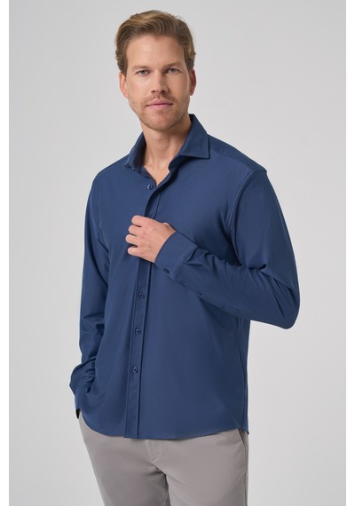 Morven Erkek Lacivert Trend Düz Slim Fit Tam İtalyan Yaka Relaxible Gömlek 26ms004029200 Lacivert
