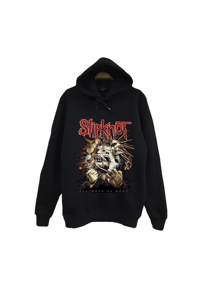 Slipknot Baskılı Unisex %100 Pamuk Siyah Kapüşonlu Sweatshirt Siyah
