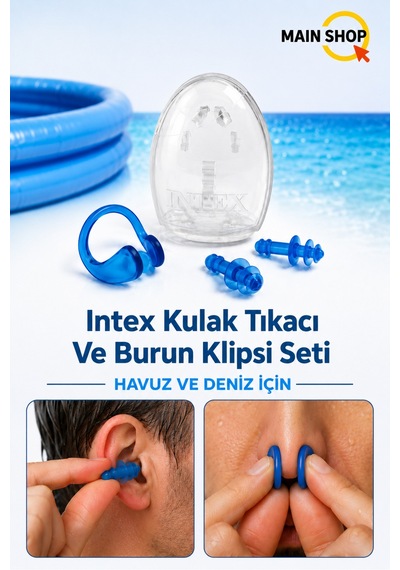 Mainshop Intex Havuz Ve Deniz Için Kulak Tıkacı Ve Burun Klipsi Seti Saklama Kutulu M-55609