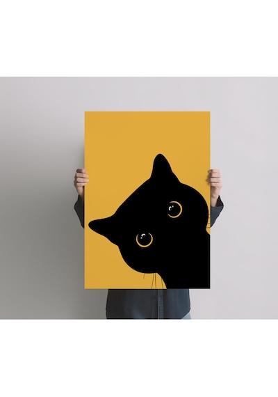 Çerçevesiz Poster Kara Kedi, Dijital Baskı Kağıt Poster Kara Kedi, Ofis, Salon Dekorasyon
