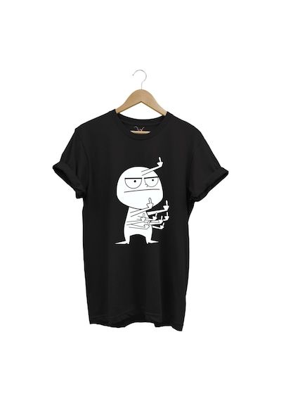 Eğlenceli Komik Orta Parmak Tasarım Baskılı %100 Pamuk Regular Fit Siyah T-shirt Siyah