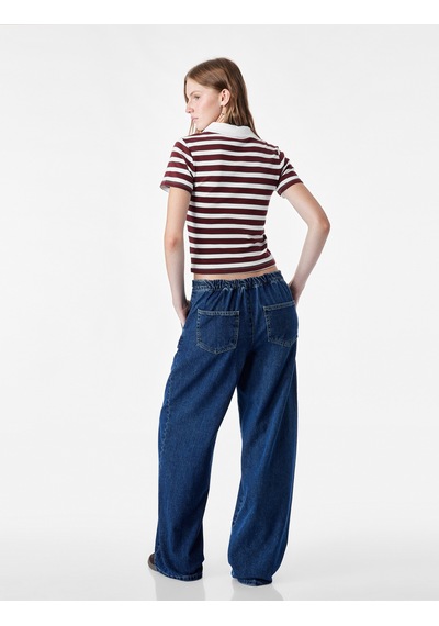 Koton Regular Fit Kısa Kollu Düğmeli Modal Karışımlı Polo Yaka Çizgili Tişört Bordo Çizgili 7wal10185ık