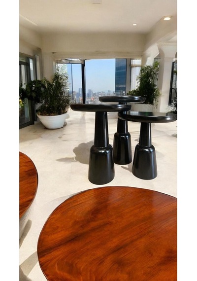 Simillo Wood Wooden Ahşap 3 Lü Set Ürgüp Mantar Yan Sehpa Modern Siyah Renk Fiskos Siyah