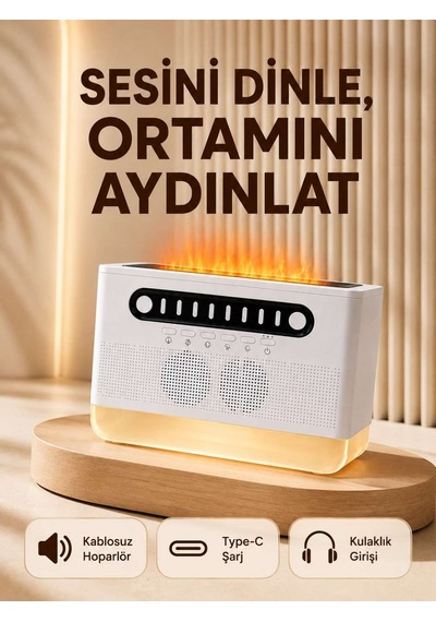 8 Çeşit Beyaz Gürültülü Kablosuz Hoparlör Ve Renkli Alev Efektli Gece Lambası Diğer