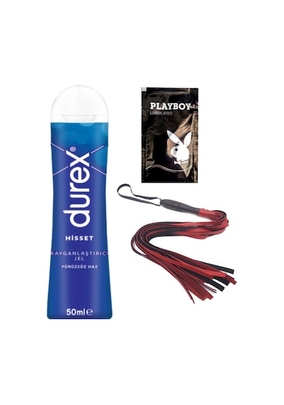 Durex Hisset Pürüzsüz Hazlar 50 Ml Jel + Kırmızı Püsküllü Deri Kirbaç + Hediye