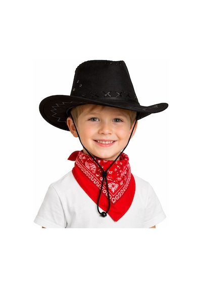 Çocuk Kovboy Şapka Siyah &amp Kırmızı Bandana Seti N188