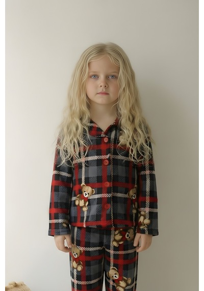 Esila Kids Çocuk Pijama Takımı Uzun Kollu Süet Örme Kumaş Bordo