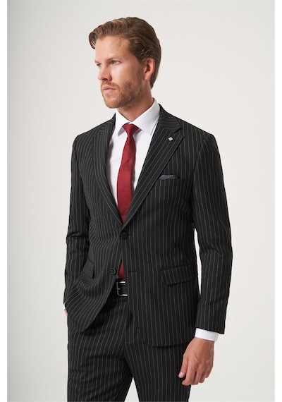 İmza Siyah Mono Yaka Çizgili 6 Drop Slim Fit Tam Astar Esnek Takım Elbise 1001260149