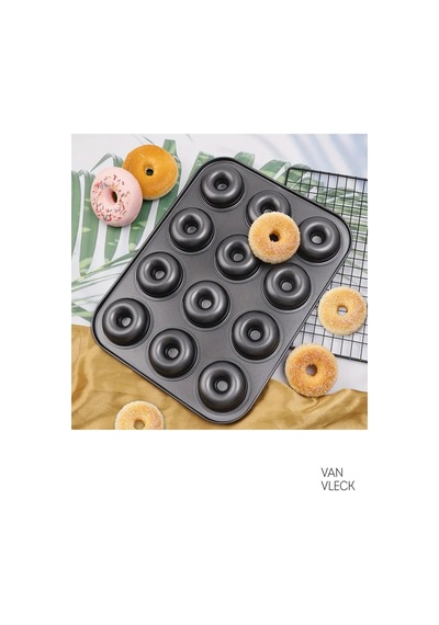 Teflon Donut Kalıbı Dayanıklı, Yapışmaz Ve Pratik Pişirme Kalıbı 12 Bölmeli Siyah