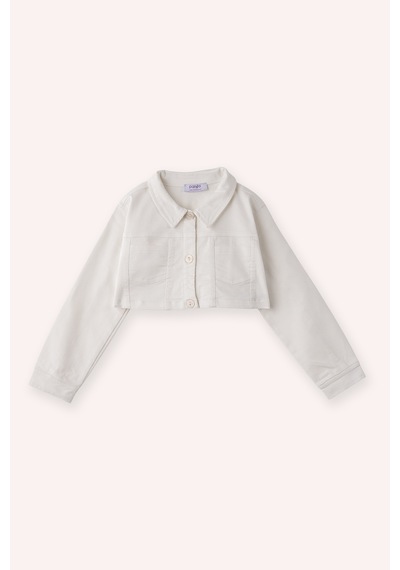Panço Kız Bebek Ekru Crop Ceket Krem