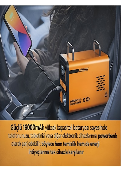 16000mah 14.8v Dijital Ekranlı Araba Akü Takviyeli Kompresör Araç Lastik Şişirme Hava Pompası 150psı Sarı