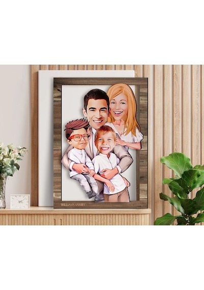 Bk Gift Kişiye Özel Aile Karikatürlü 3d Ahşap Tablo-1, Aileye Hediye, Babaya Hediye, Anneye Hediye Ko: Bitmeyen138364 Bk Gift