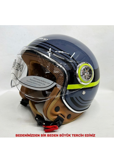 Nero Tk-06 Şefaf Vizörlü Yarım Açık Kask Gri Yeşil