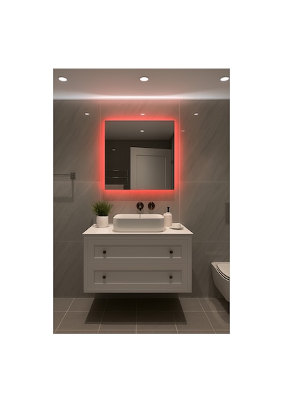 Digital Hayat Rgb Led Işıklı Kare Ayna Dekoratif Banyo Makyaj Aynası Sınırsız Renk Çok Renkli