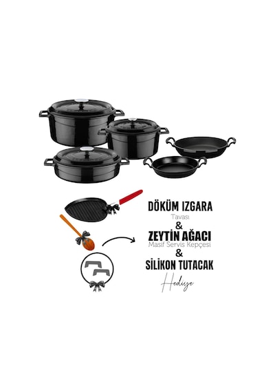 Lava Döküm Çeyiz Seti - Sağlıklı Ve Uzun Ömürlü Mutfak Seti Siyah