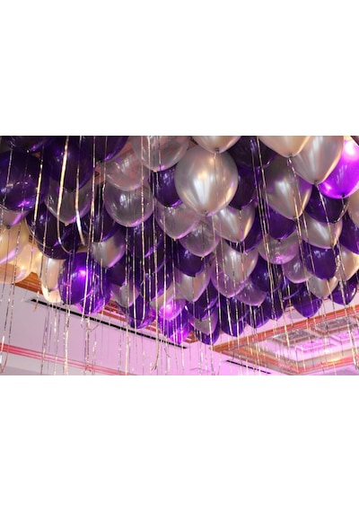 25 Adet Metalik Sedefli Mor-Gri Karışık Balon Helyumla Uçan