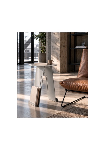 Folio Modern Metal Yan Sehpa Ve Dergilik, Yuvarlak Koltuk Kenarı Kitaplık Sehpa Gümüş - 945341616 Gümüş