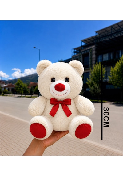 Sevimli Peluş Ayıcık 30cm - Hediyelik & Sevimli Uyku Arkadaşı Peluş Oyuncak Beyaz