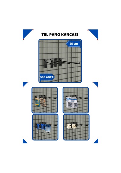 Tel Pano Kancası 25 Cm Siyah Raf Askısı Raf Kancası Mağaza Düzenleme 500 Adet