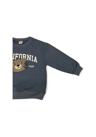Zekids Erkek Çocuk Kaplan Nakışlı Sweatshirt-14664 Indigo