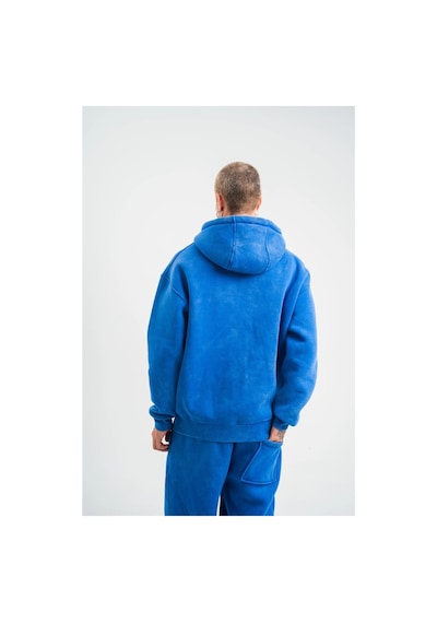 Erkek 3 İplik Pamuklu Oversize Kapüşonlu Yıkamalı Hoodie Sweatshirt - Mavi