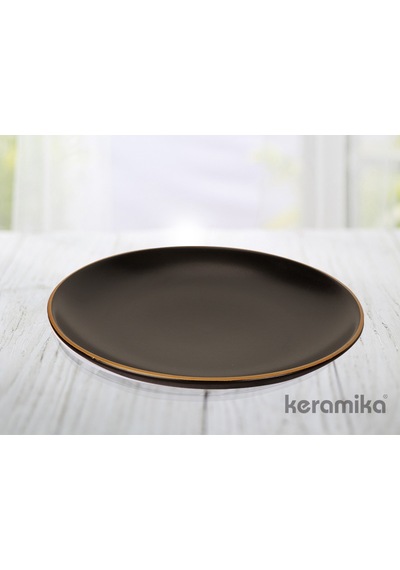 Keramika Mat Siyah El Dekor Altın 24 Parça 6 Kişilik Yemek Takımı
