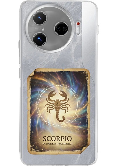 Tecno Camon 30 Pro 5g İle Uyumlu Burç Kartları Akrep Tasarımlı Şeffaf Silikon Kılıf Şeffaf